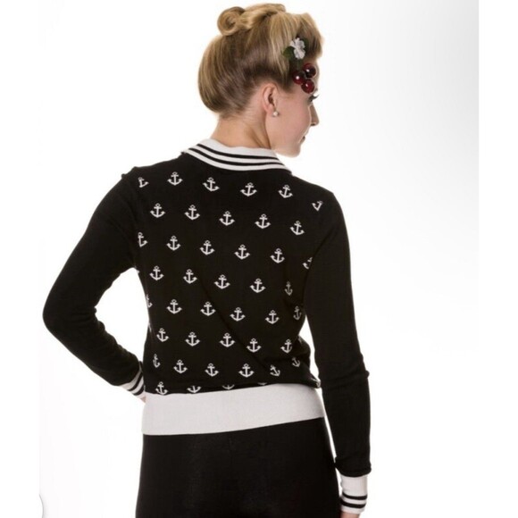 Banned Apparel Retro Pinup Style Anchors Away Sailor Sweater Blk/Wht Sz S - Picture 2 of 8